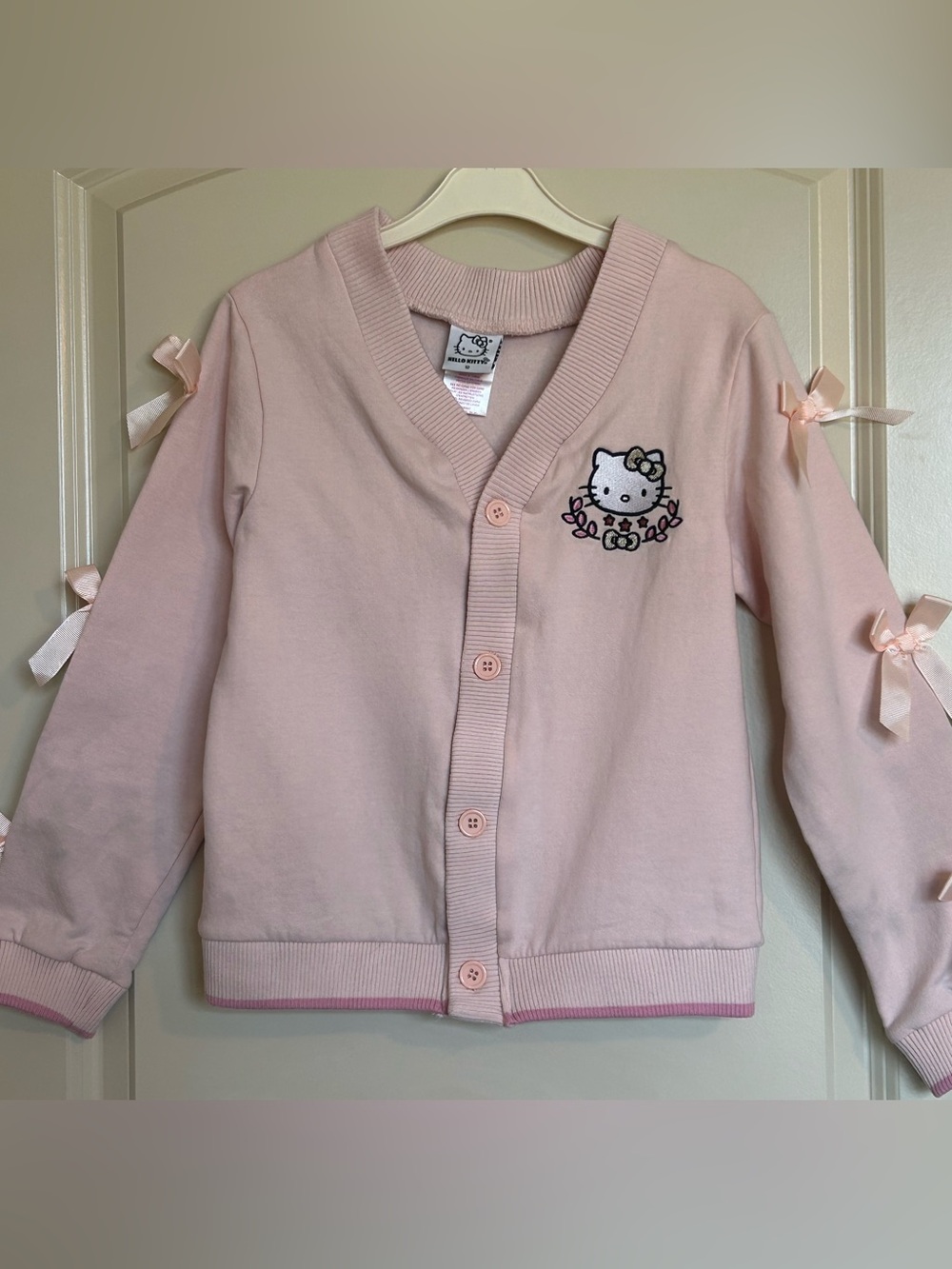 Sz12 Hello Kitty Ribbon-Sleeve Button Cardigan